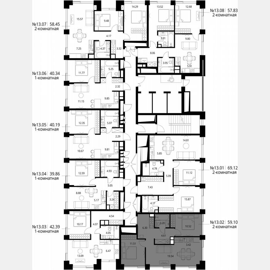 2-к. квартира, 59,1 м², 13/27 эт.