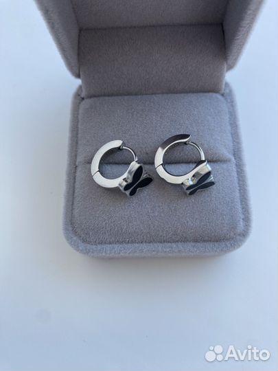 Серьги черные бабочки, медсталь