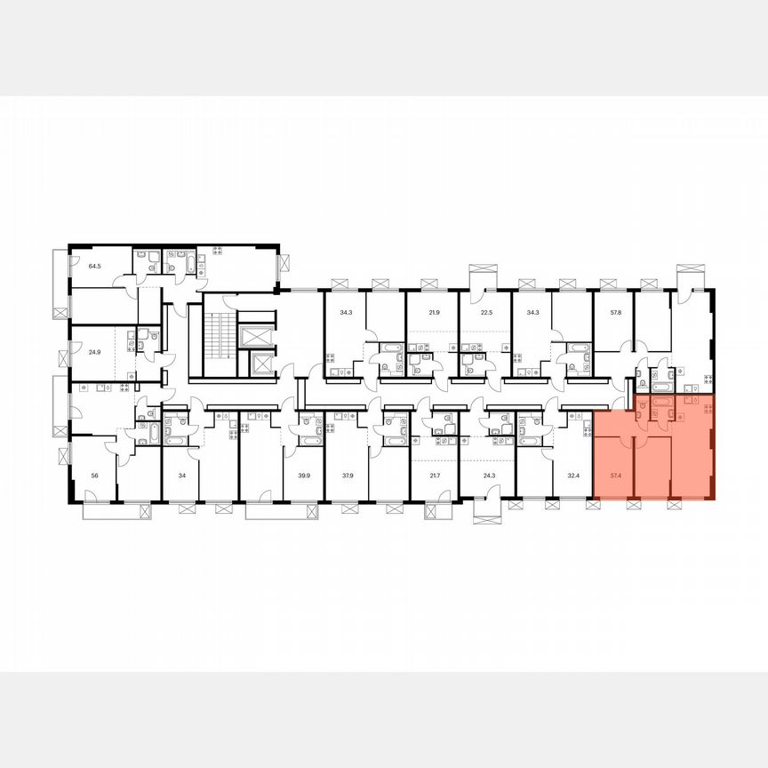 2-к. квартира, 57,4 м², 3/9 эт.