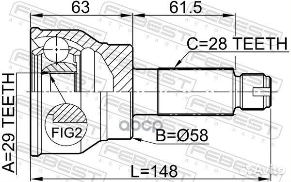 Шрус наружный 29x58x28 suzuki SX4 RW415/RW416/R