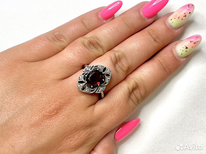 Серебряное кольцо с гранатом СССР
