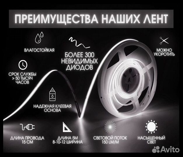 Светодиодная лента LED 8 мм (белый)