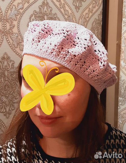 Берет вязанный, ручная работа, хлопок