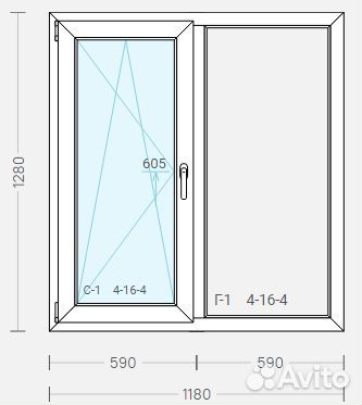 Пвх окно 1180*1280