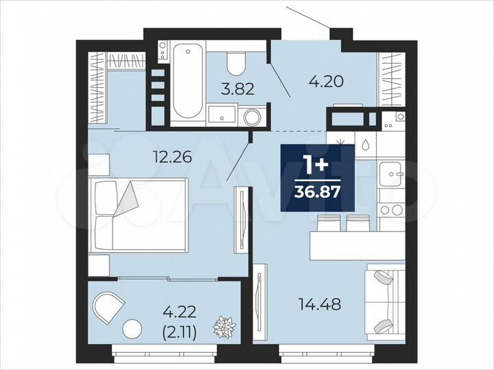 1-к. квартира, 36,9 м², 9/21 эт.