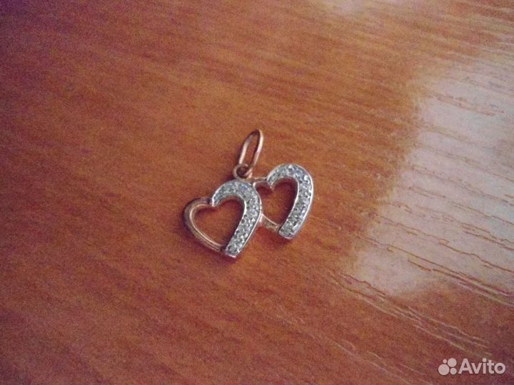 Кулон золото. Два сердечка