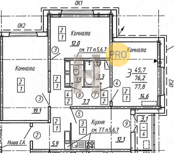 3-к. квартира, 77,8 м², 15/17 эт.