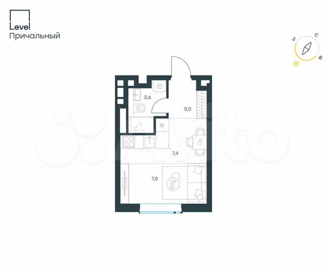Квартира-студия, 21,8 м², 19/32 эт.