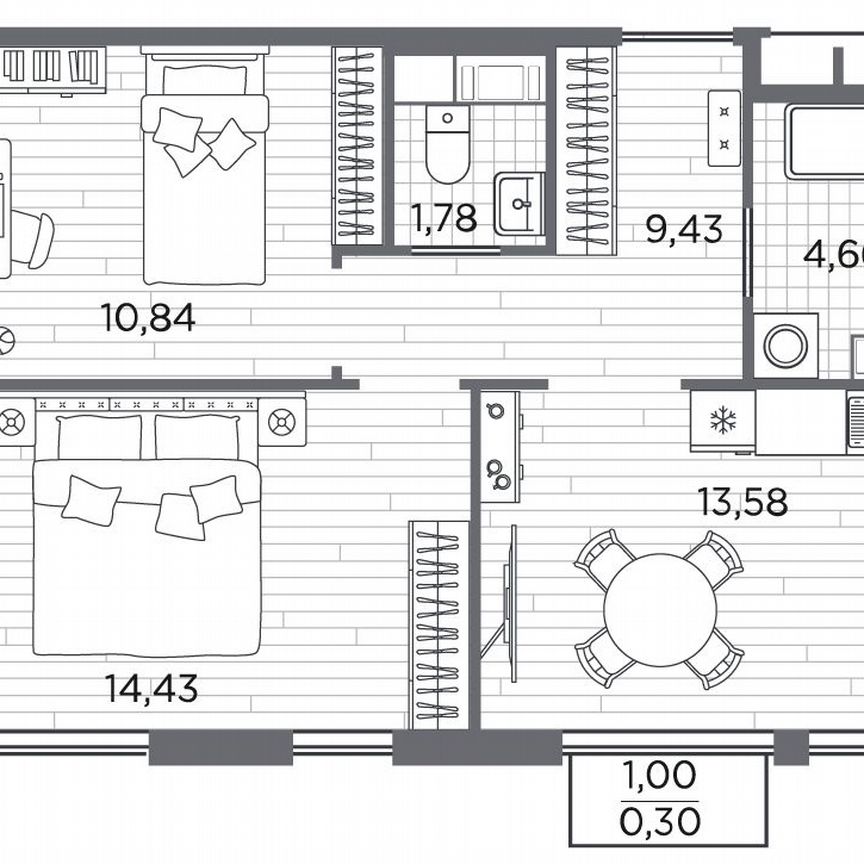 2-к. квартира, 55,3 м², 5/5 эт.