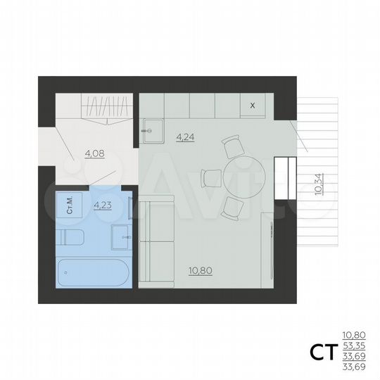 1-к. квартира, 33,7 м², 1/6 эт.