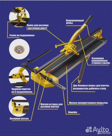 Плиткорез с лазерной линейкой рельсовый 800 мм