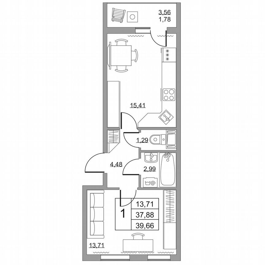 1-к. квартира, 39,7 м², 8/19 эт.