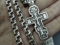 Новый мужской комплект (крест и цепь) серебро 925