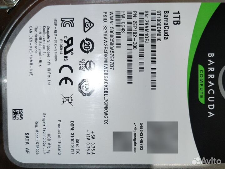 Жесткий диск Seagate barracuda st1000dm010