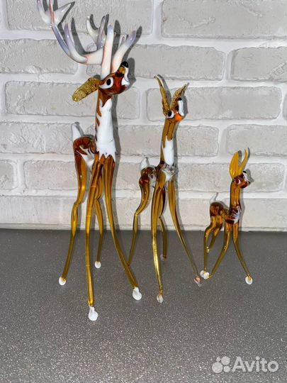 Статуэтка стеклянная семейство оленей Олень СССР