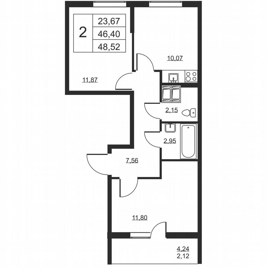 2-к. квартира, 48,5 м², 17/19 эт.