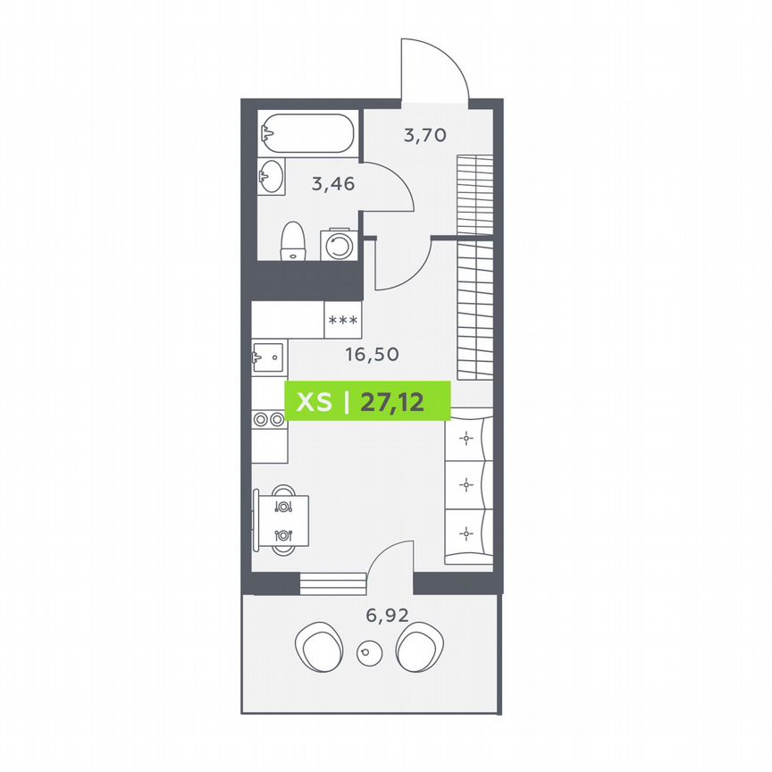 Квартира-студия, 27,1 м², 6/12 эт.