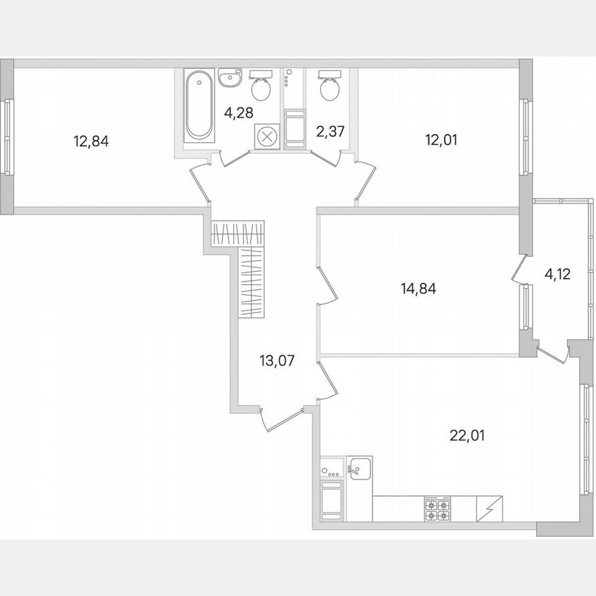 3-к. квартира, 83,5 м², 7/8 эт.