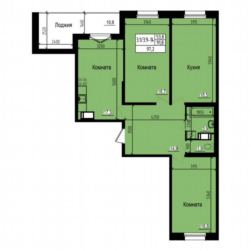 3-к. квартира, 96,9 м², 9/23 эт.