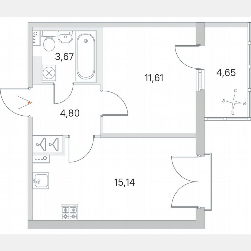 1-к. квартира, 36,6 м², 3/4 эт.