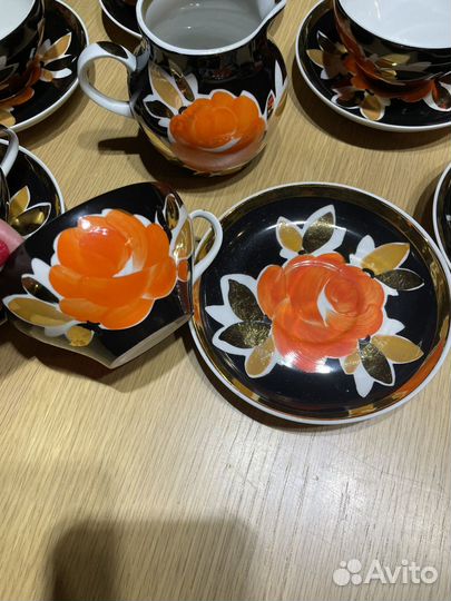 Сервиз чайный Дулево розы на черном