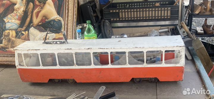 Огромная редкая игрушка трамвай жесть СССР