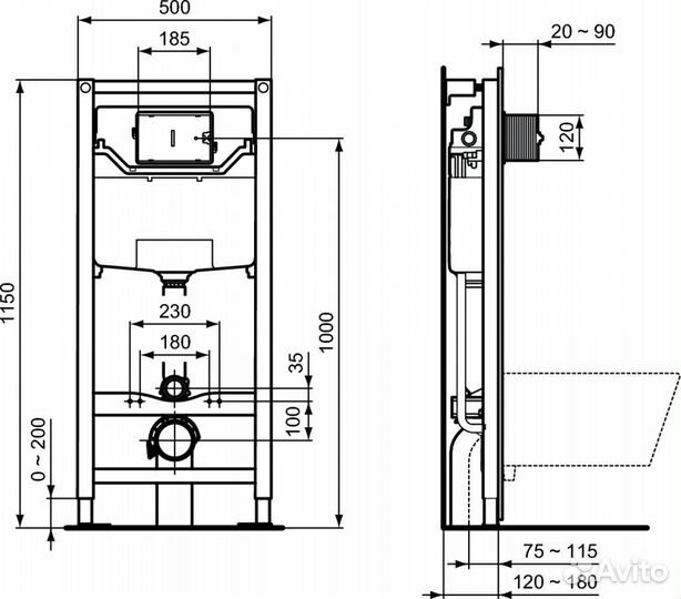 Комплект инсталляции c подвесным унитазом Ideal St