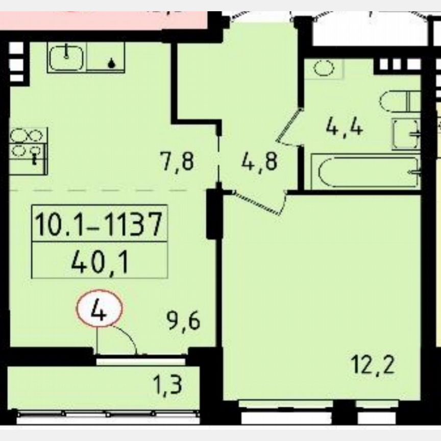 2-к. квартира, 40,1 м², 6/7 эт.