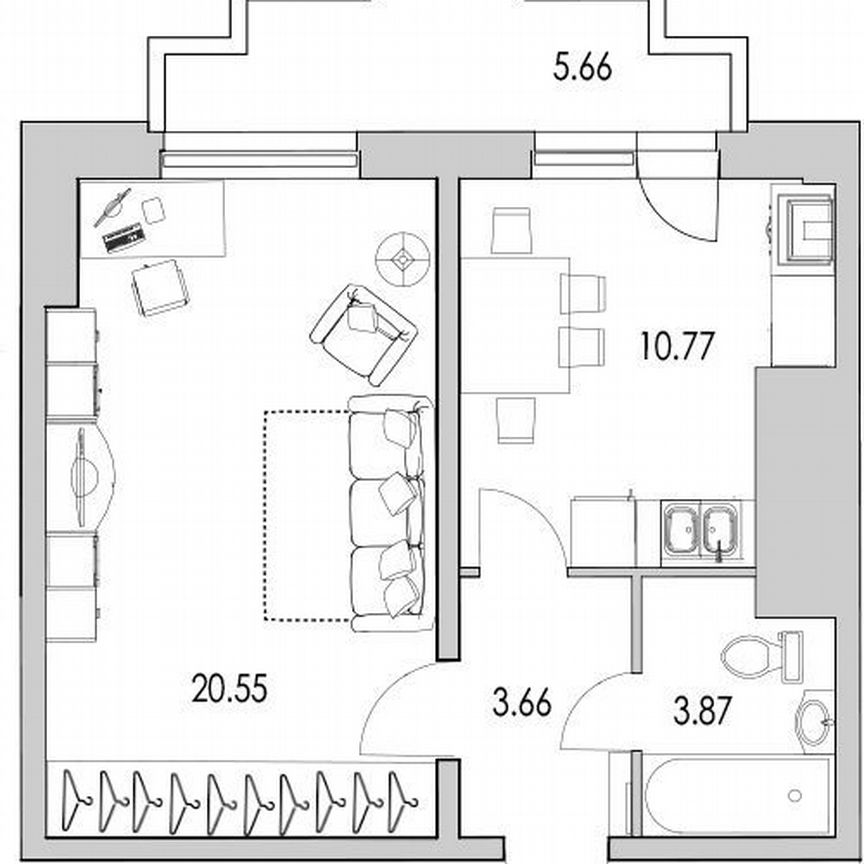 1-к. квартира, 44,5 м², 21/25 эт.