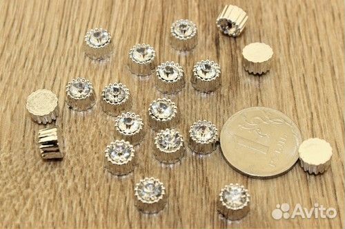 Кабошон мини Стразы, пластиковый, 1 шт. Цвет Серебро, 8 мм