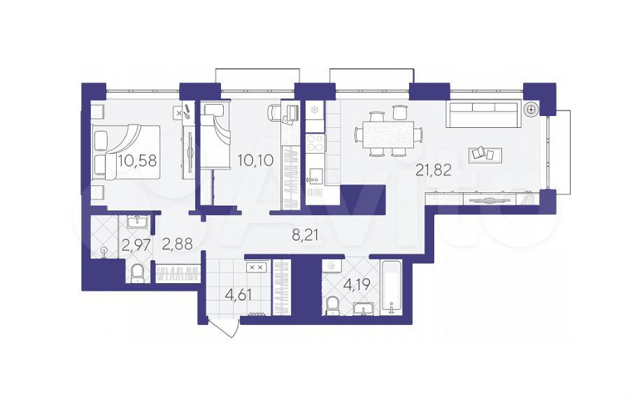 3-к. квартира, 65,3 м², 14/25 эт.