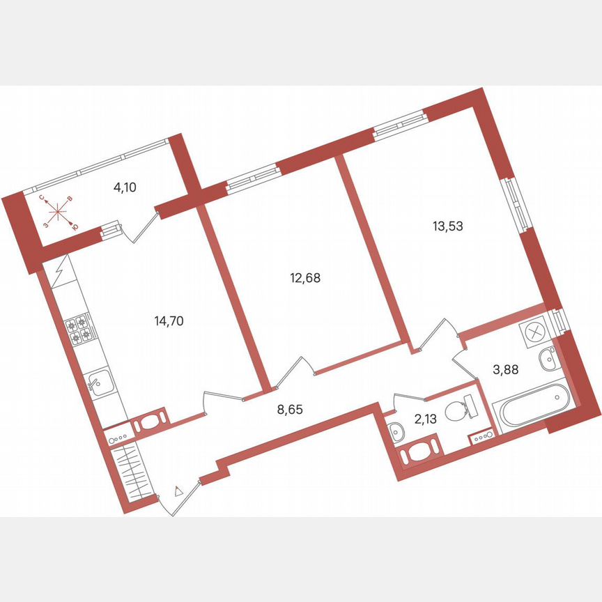 2-к. квартира, 57,6 м², 5/11 эт.