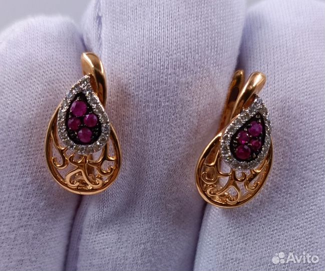 Золотые Серьги 585 пробы с бриллиантами. Рассрочка