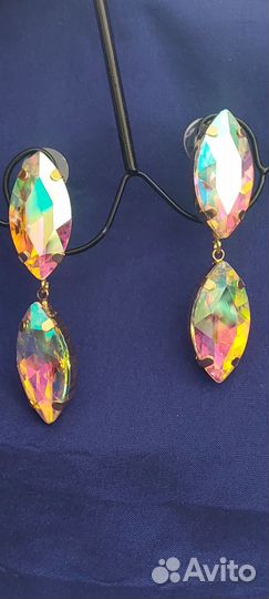 Крупные серьги кристаллы Аврора бореалис