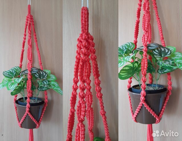 Подвесное кашпо для цветов. Макраме, ручная работа