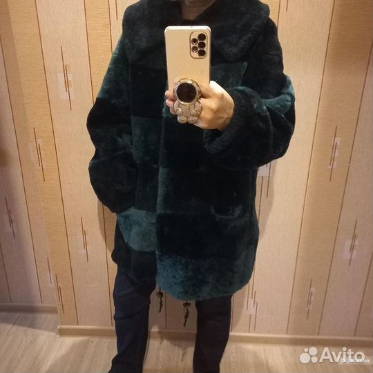 Шуба в стиле пэчворк, натуральный мутон 46 48