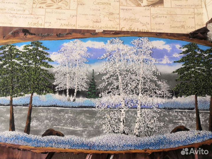 Картина, панно на срезе дерева 110 на 37