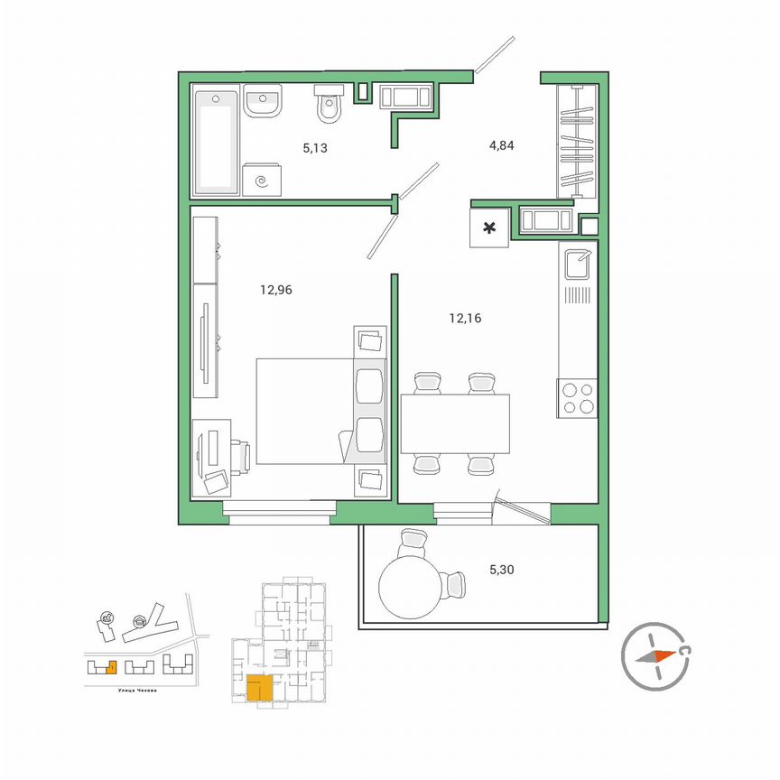 1-к. квартира, 36,9 м², 7/9 эт.