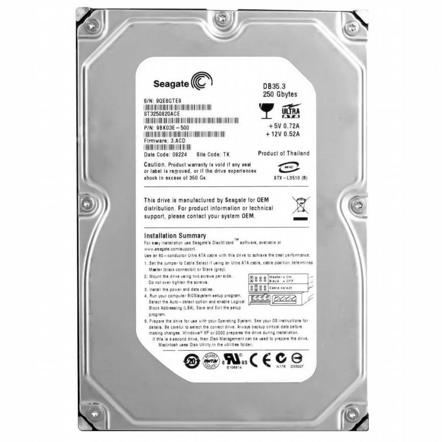 [ST3250820ACE] Жесткий Диск Seagate 250gb 3.5" Hdd St3250820ace