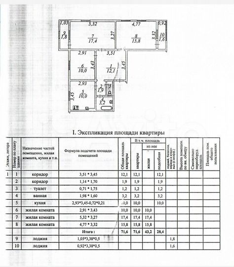 3-к. квартира, 71,6 м², 1/2 эт.