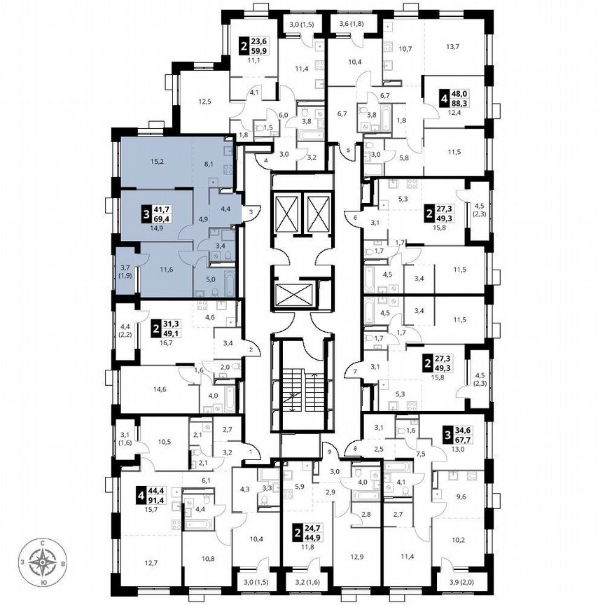 2-к. квартира, 69,4 м², 24/25 эт.