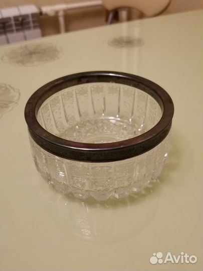 Хрустальная конфетница СССР с мельхиором