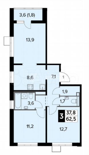 3-к. квартира, 62,5 м², 14/24 эт.