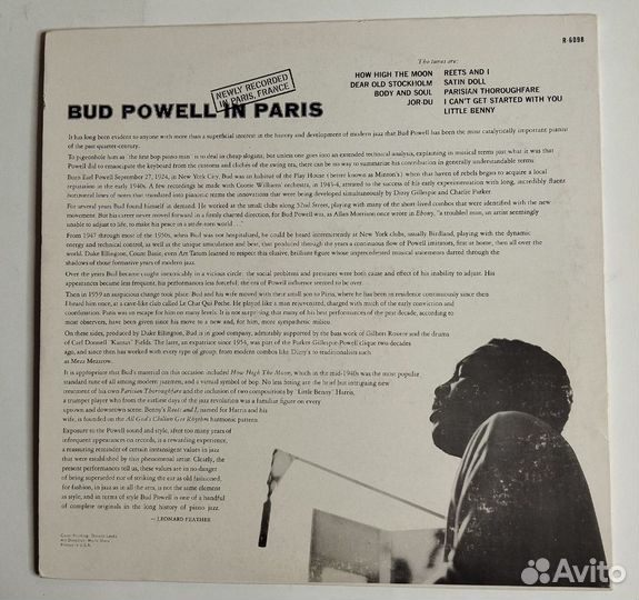 Винтажная виниловая пластинка LP Bud Powell In Par