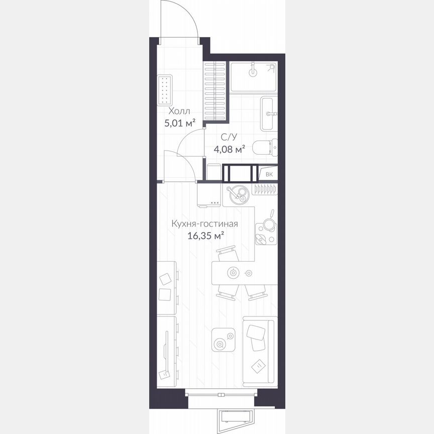 Квартира-студия, 25,4 м², 4/11 эт.