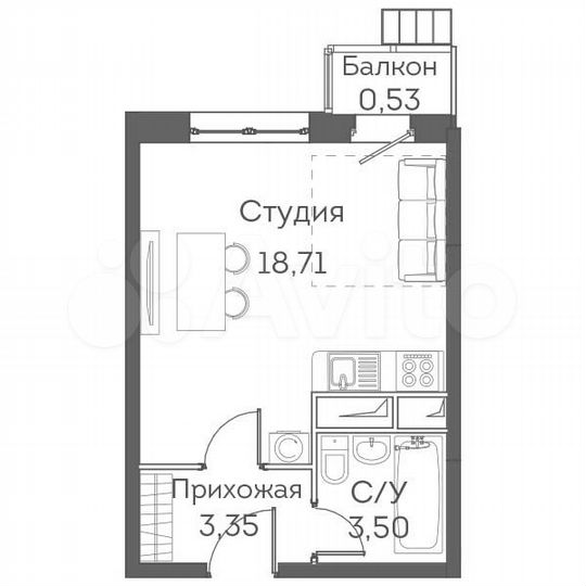 Квартира-студия, 26,1 м², 21/24 эт.