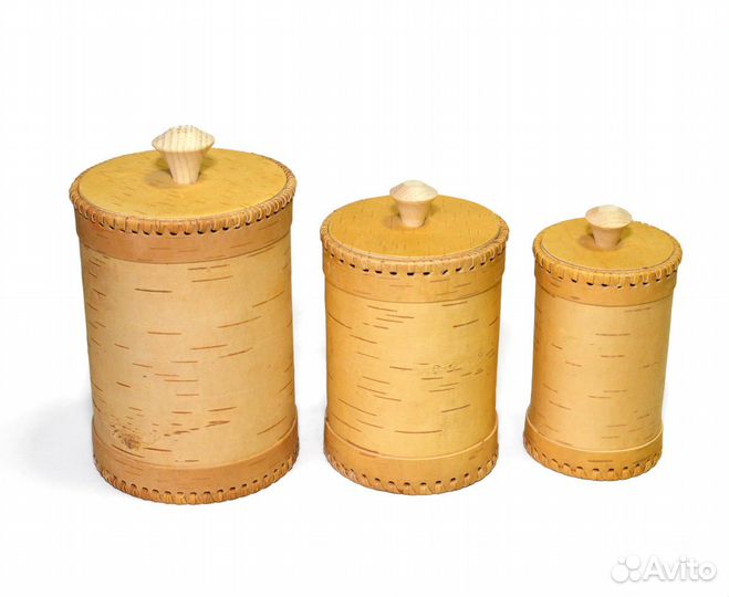 Набор из 3-х чистых туесов из бересты