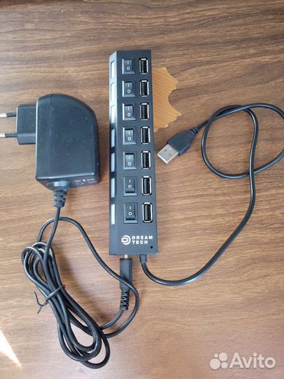 USB хаб 7 портов 2.0 с блоком 5v/2A.10w