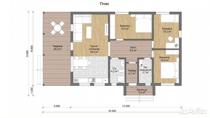 Каркасный дом одноэтажный 135 м.кв (15*9м)