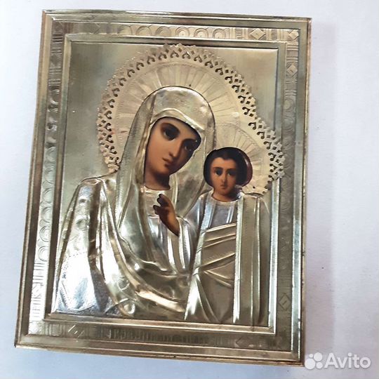 Старинная Икона Казанская Божья Матерь в киоте